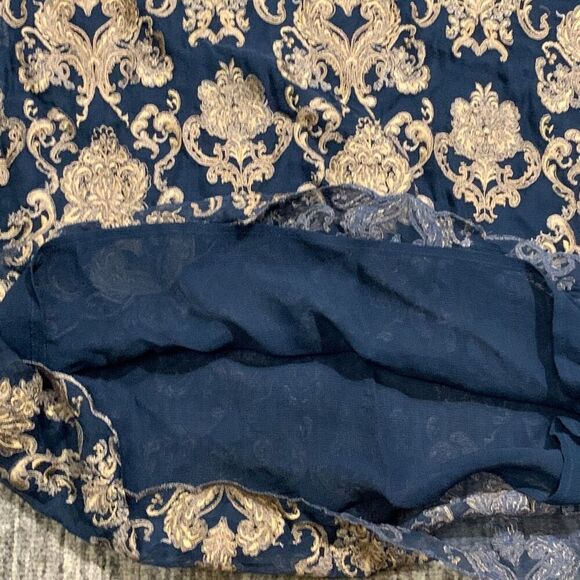 Sundance Women's Size Small Blue Gold Embroidered A Line Midi Dress Short Sleeve - Picture 3 of 8